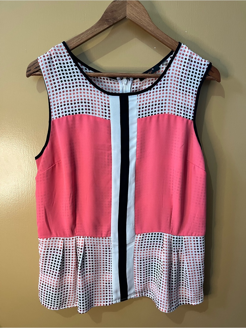 Dex | M |Coral Pink Peplum Tank with Black & White Stripe | PTP 18”
